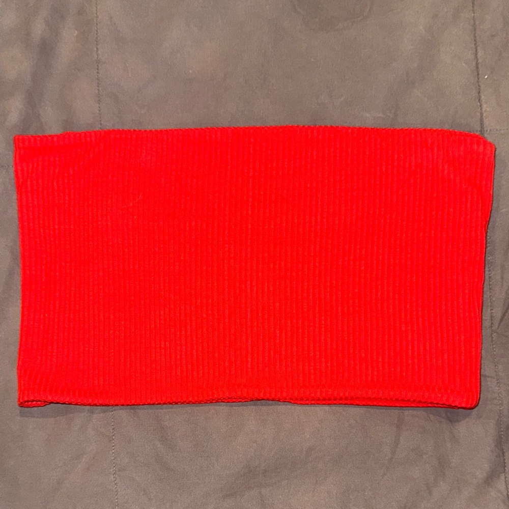Topshop Red Ribbed Tube Top